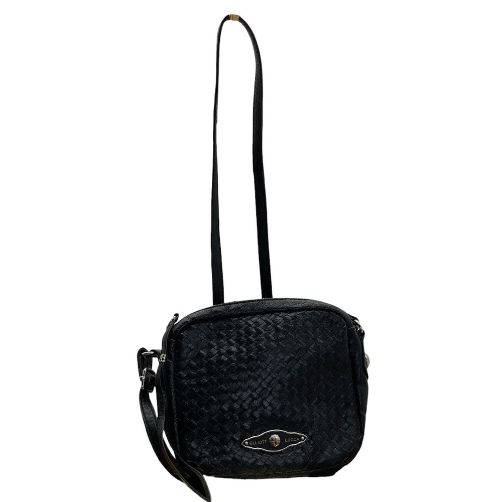 Elliott Lucca black woven‎ leather crossbody bag